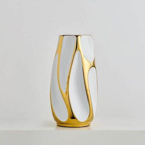 ديكور مزهرية سيراميك حديثة: مزهرية بيضاء وذهبية لديكور المنزل لغرفة المعيشة والحمام ورف المطبخ وديكور المكتب وديكور الطاولة المركزية وديكور الزفاف مزهرية للزهور in Kuwait