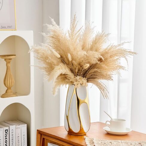 ديكور مزهرية سيراميك حديثة: مزهرية بيضاء وذهبية لديكور المنزل لغرفة المعيشة والحمام ورف المطبخ وديكور المكتب وديكور الطاولة المركزية وديكور الزفاف مزهرية للزهور in Kuwait