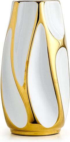 ديكور مزهرية سيراميك حديثة: مزهرية بيضاء وذهبية لديكور المنزل لغرفة المعيشة والحمام ورف المطبخ وديكور المكتب وديكور الطاولة المركزية وديكور الزفاف مزهرية للزهور in Kuwait