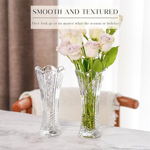 7.7'' Tall Clear Crystal Vase,Glass Flower Vase Thickening Design,Glass Vase for Flowers Suitable for Home Table Centerpieces, Wedding,Festival Decor,Pair in Saudi Arabia