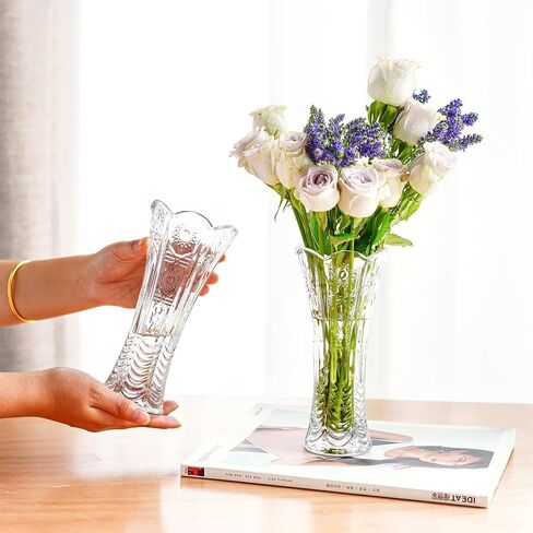 7.7'' Tall Clear Crystal Vase,Glass Flower Vase Thickening Design,Glass Vase for Flowers Suitable for Home Table Centerpieces, Wedding,Festival Decor,Pair in Saudi Arabia