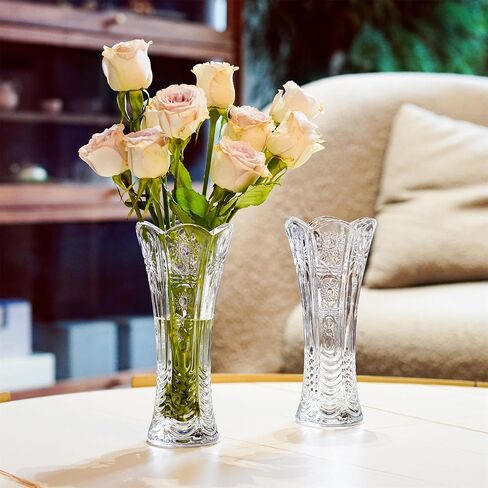 7.7'' Tall Clear Crystal Vase,Glass Flower Vase Thickening Design,Glass Vase for Flowers Suitable for Home Table Centerpieces, Wedding,Festival Decor,Pair in Saudi Arabia