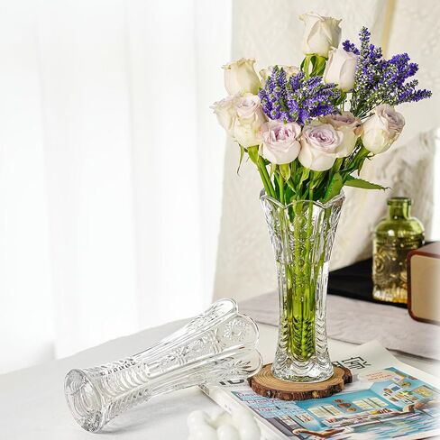 7.7'' Tall Clear Crystal Vase,Glass Flower Vase Thickening Design,Glass Vase for Flowers Suitable for Home Table Centerpieces, Wedding,Festival Decor,Pair in Saudi Arabia