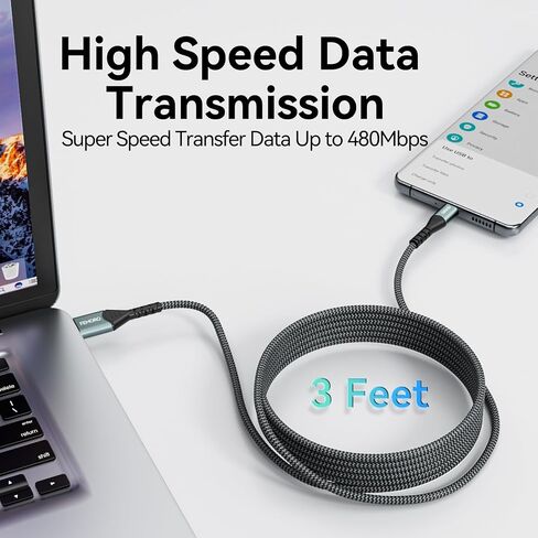 كابل FEMORO Micro USB بطول 3 أقدام 2 حزمة، USB من النوع A إلى Micro USB 2.0 كابلات شاحن لنقل البيانات سلك Android 12 وات متوافق مع MicroUSB Kindle للهواتف الذكية اللوحية ومكبر صوت بلوتوث MP3 in Kuwait