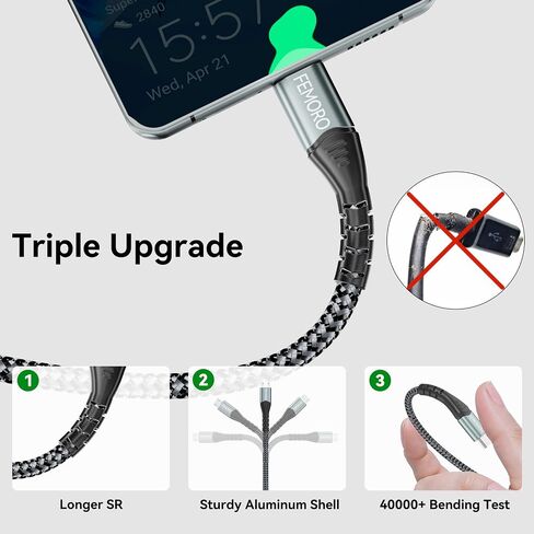 كابل FEMORO Micro USB بطول 3 أقدام 2 حزمة، USB من النوع A إلى Micro USB 2.0 كابلات شاحن لنقل البيانات سلك Android 12 وات متوافق مع MicroUSB Kindle للهواتف الذكية اللوحية ومكبر صوت بلوتوث MP3 in Kuwait