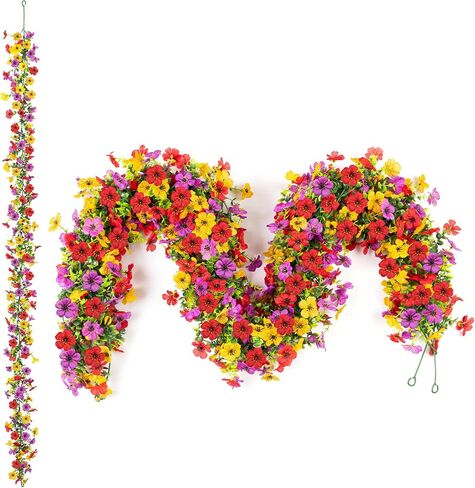Ammyoo Artificial Flowers Garland Ivy, 4 Pack 5.9 FT Spring Summer Decor UV Resistant Fake Mums Floral Vine Silk Daisy Hanging Flower for Home Garden Wedding Decor Photo Booth Backdrop(Mix) in Kuwait