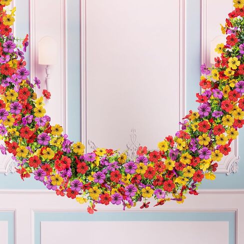 Ammyoo Artificial Flowers Garland Ivy, 4 Pack 5.9 FT Spring Summer Decor UV Resistant Fake Mums Floral Vine Silk Daisy Hanging Flower for Home Garden Wedding Decor Photo Booth Backdrop(Mix) in Kuwait