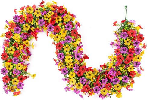 Ammyoo Artificial Flowers Garland Ivy, 4 Pack 5.9 FT Spring Summer Decor UV Resistant Fake Mums Floral Vine Silk Daisy Hanging Flower for Home Garden Wedding Decor Photo Booth Backdrop(Mix) in Kuwait