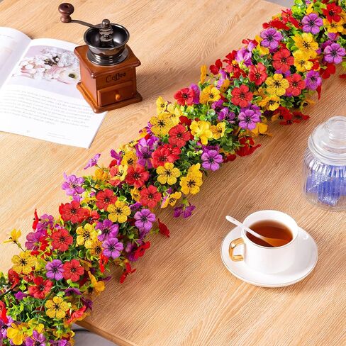 Ammyoo Artificial Flowers Garland Ivy, 4 Pack 5.9 FT Spring Summer Decor UV Resistant Fake Mums Floral Vine Silk Daisy Hanging Flower for Home Garden Wedding Decor Photo Booth Backdrop(Mix) in Kuwait