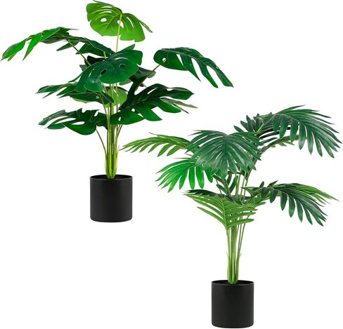 2 Pots 19 Inch Fake Plants Large Artificial Monstera Palm Tree Faux Plants Indoor, Home Floor Desk Shelf Bathroom Office Living Room Decor in Saudi Arabia