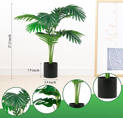 2 Pots 19 Inch Fake Plants Large Artificial Monstera Palm Tree Faux Plants Indoor, Home Floor Desk Shelf Bathroom Office Living Room Decor in Saudi Arabia