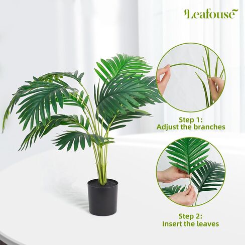 2 Pots 19 Inch Fake Plants Large Artificial Monstera Palm Tree Faux Plants Indoor, Home Floor Desk Shelf Bathroom Office Living Room Decor in Saudi Arabia
