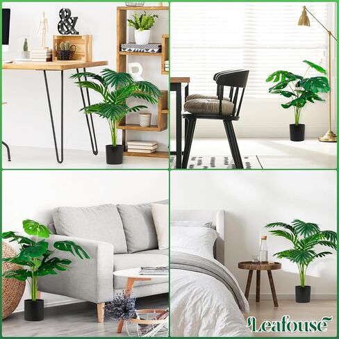 2 Pots 19 Inch Fake Plants Large Artificial Monstera Palm Tree Faux Plants Indoor, Home Floor Desk Shelf Bathroom Office Living Room Decor in Saudi Arabia