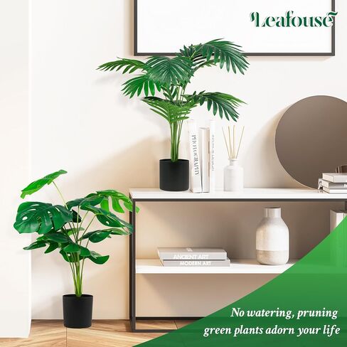 2 Pots 19 Inch Fake Plants Large Artificial Monstera Palm Tree Faux Plants Indoor, Home Floor Desk Shelf Bathroom Office Living Room Decor in Saudi Arabia