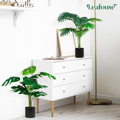 2 Pots 19 Inch Fake Plants Large Artificial Monstera Palm Tree Faux Plants Indoor, Home Floor Desk Shelf Bathroom Office Living Room Decor in Saudi Arabia