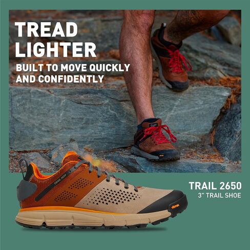 Danner Trail 2650 Hiking Shoes for Men - Durable Suede, Lightweight Textile with Breathable Mesh Lining, OrthoLite Footbed & Vibram Traction Outsole, Timberwolf/Bone Brown - 8.5 D in Saudi Arabia