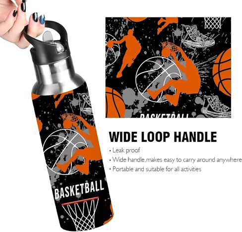 Basketball Tumbler Cup Travel Mug, Stainless Steel Vacuum Water Coffee Tumbler Cup 20oz, Travel Mug Sport Water Bottle For Basketball Lover Birthday Gifts in Saudi Arabia