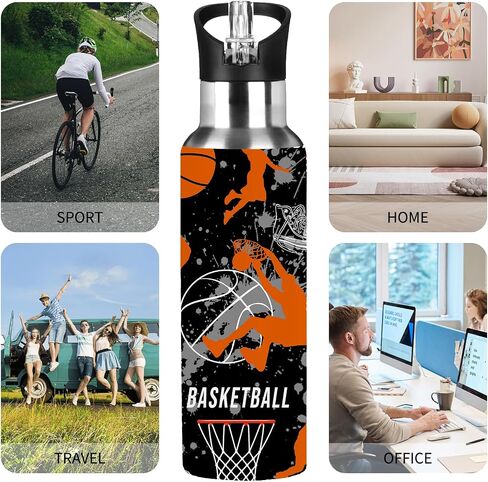 Basketball Tumbler Cup Travel Mug, Stainless Steel Vacuum Water Coffee Tumbler Cup 20oz, Travel Mug Sport Water Bottle For Basketball Lover Birthday Gifts in Saudi Arabia