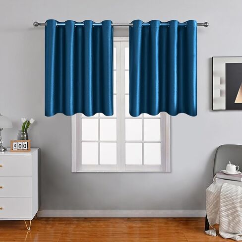 Short Blackout Grommet Curtains for Living Room and Bedroom,Room Darkening Curtains 2 Panel Sets Farmhouse Soundproof Window Treatments (Deep Blue, 52 W x 24 L) in Saudi Arabia