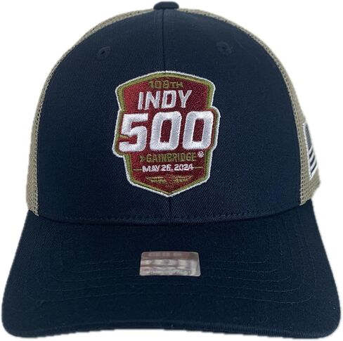 108th Running Indianapolis IndyCar 2024 Adult 500 Race 5.26.2024 Snapback Trucker Gold Mesh Blue Hat in Saudi Arabia