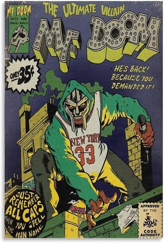 Mf Doom كاريكاتير ملصق فني لغرفة النوم الجمالية قماش الفن جدار ديكور 12x18 بوصة (30x45 سم) in Saudi Arabia