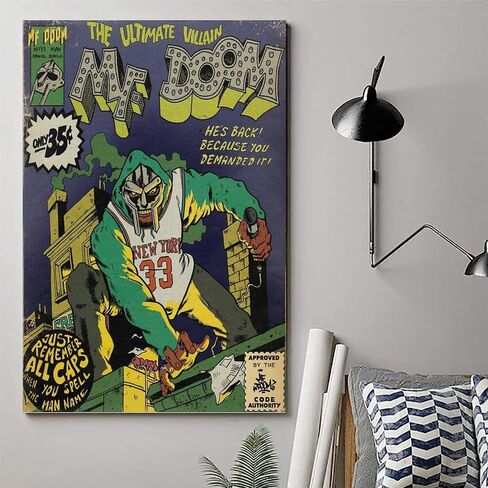 Mf Doom كاريكاتير ملصق فني لغرفة النوم الجمالية قماش الفن جدار ديكور 12x18 بوصة (30x45 سم) in Saudi Arabia