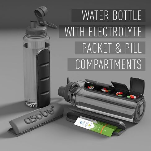 asobu Electrolyte Large Sports Water Bottle with Interchangeable Packet and Pill Storage Compartments Durable Tritan 40oz (Black) in Saudi Arabia