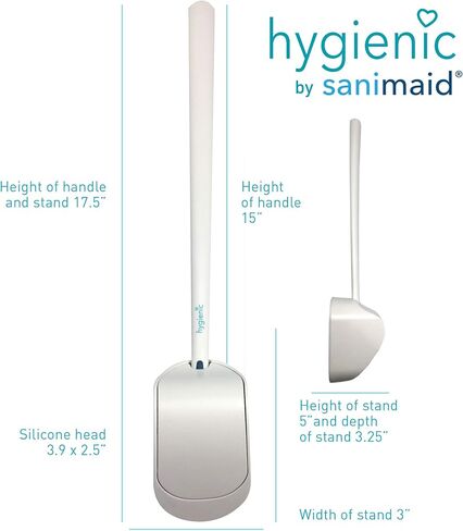 مجموعة فرشاة المرحاض وحامل الأرضية So-Mine Hygienic من Sanimaid | تنظيف عميق | يمنع تراكم الأوساخ تحت حافة الوعاء | بدون تنقيط | رأس سيليكون | مقبض مريح مرن | أبيض مع رمادي in Kuwait