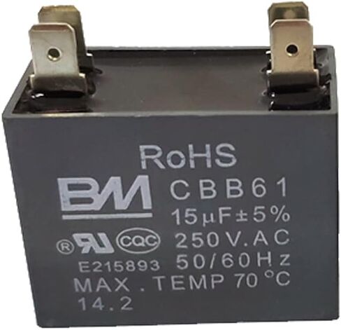 1Pcs CBB61 Capacitor 250VAC 50/60HZ 15UF Dual-Plug Generator Capacitor 15MFD Fit for Ceiling Fan Air Conditioner Washing Machines Micro Water Pumps in Saudi Arabia