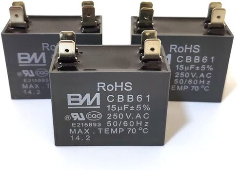 1Pcs CBB61 Capacitor 250VAC 50/60HZ 15UF Dual-Plug Generator Capacitor 15MFD Fit for Ceiling Fan Air Conditioner Washing Machines Micro Water Pumps in Saudi Arabia