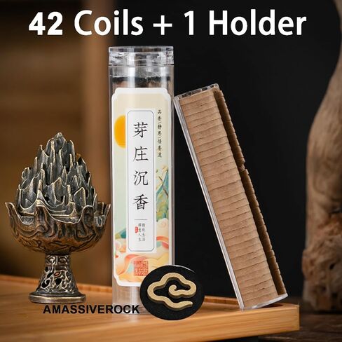 Agarwood Coils Incense (42 PCS) Spiral Incense Coil Incense Holder Burner, Natural Incense Coils Spiral Design for Long-Lasting Fragrance in Kuwait