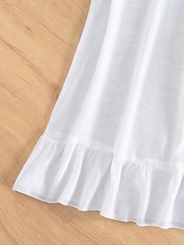 فستان COZYEASE للفتيات من الكروشيه بكتف بارد وحاشية مكشكشة وأكمام قصيرة لتغطية ملابس الشاطئ in Kuwait