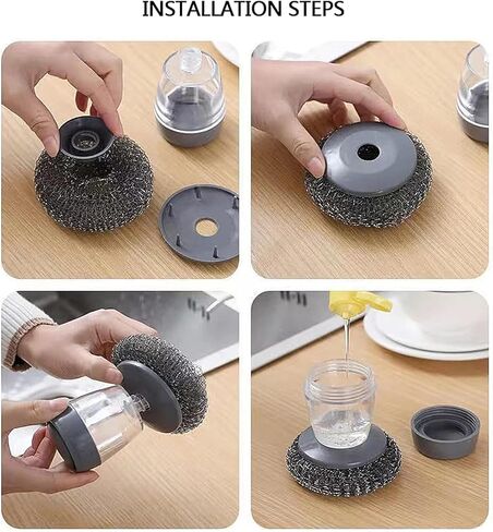 6Pcs Stainless Steel Wool Scrubber and One Steel Wool Scrubber Handle can Add Detergent，Pressing can Release Liquid，Cleaning Brush and Wire Brush for Dishes, Pots, Pans, Grills, Sink in Saudi Arabia