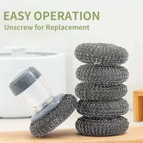 6Pcs Stainless Steel Wool Scrubber and One Steel Wool Scrubber Handle can Add Detergent，Pressing can Release Liquid，Cleaning Brush and Wire Brush for Dishes, Pots, Pans, Grills, Sink in Saudi Arabia