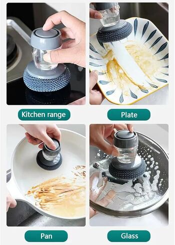 6Pcs Stainless Steel Wool Scrubber and One Steel Wool Scrubber Handle can Add Detergent，Pressing can Release Liquid，Cleaning Brush and Wire Brush for Dishes, Pots, Pans, Grills, Sink in Saudi Arabia