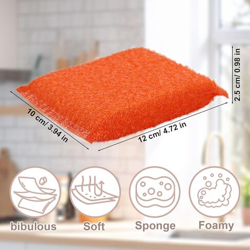 إسفنجة مغلفة بشكل فردي، إسفنجة لغسل أطباق المطبخ، وسادة تنظيف شديدة التحمل غير قابلة للخدش، مناديل تنظيف إسفنجية خالية من الروائح لشقق السفر (15 عبوة برتقالية) in Kuwait