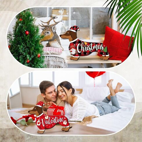 20 Pcs Interchangeable Seasonal Dog Home Sign Wooden Dachshund Decor Replaceable Rustic Welcome Dog Table Sign Decor with Interchangeable Cloth and Hats Decor for Tiered Tray Decoration in Saudi Arabia
