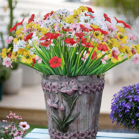 WEISPARK الزهور الاصطناعية للخارج، 20 حزمة من النباتات البلاستيكية الصناعية الملونة المقاومة للأشعة فوق البنفسجية الأوكالبتوس زهور الحرير المزيفة بوسطن سرخس الخضرة لممر الزفاف خارج المنزل الداخلي ديكور الفناء in Kuwait