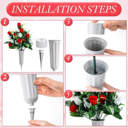 Crowye 4 Sets Artificial Cemetery Flowers 96 Heads Artificial Rose Bouquet Grave Flowers for Cemetery Flower Arrangement with Vase Silk Memorial Flowers for Headstone Decor Outdoor (Gradient Blue) in Saudi Arabia