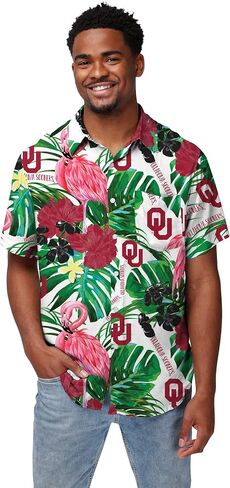 FOCO Men's NCAA College Team Logo Floral Aloha Tropical Button Up Shirt in Saudi Arabia