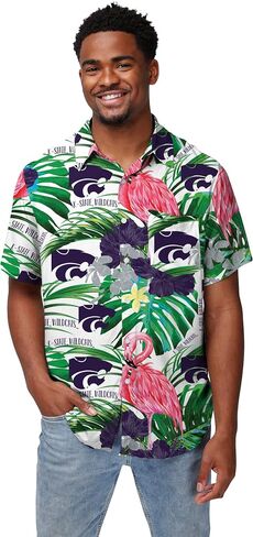 FOCO Men's NCAA College Team Logo Floral Aloha Tropical Button Up Shirt in Saudi Arabia