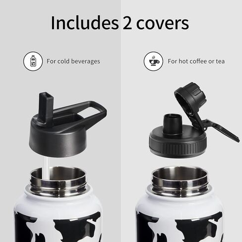 32oz Cow Print Vacuum Insulated Stainless Steel Water Bottles with Straw & Spout Lids, Double Wall Sport Bottle, Sweat-Proof BPA Free, Canteen Metal Thermo Mug Hydro Jug, Cow Print Stuff Gifts in Saudi Arabia