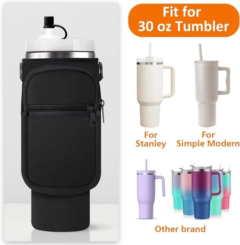 Water Bottle Carrier Bag with Paracord Handle for Stanley 40/30 oz Tumbler Neoprene Insulated Mug Sleeve Pouch with 2 Pockets & Adjustable Strap & Straw Cover for Stanley Cup Accessories in Saudi Arabia