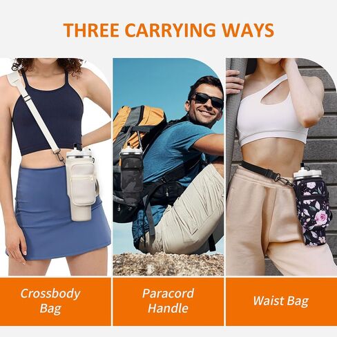 Water Bottle Carrier Bag with Paracord Handle for Stanley 40/30 oz Tumbler Neoprene Insulated Mug Sleeve Pouch with 2 Pockets & Adjustable Strap & Straw Cover for Stanley Cup Accessories in Saudi Arabia