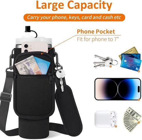 Water Bottle Carrier Bag with Paracord Handle for Stanley 40/30 oz Tumbler Neoprene Insulated Mug Sleeve Pouch with 2 Pockets & Adjustable Strap & Straw Cover for Stanley Cup Accessories in Saudi Arabia