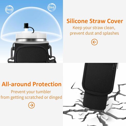 Water Bottle Carrier Bag with Paracord Handle for Stanley 40/30 oz Tumbler Neoprene Insulated Mug Sleeve Pouch with 2 Pockets & Adjustable Strap & Straw Cover for Stanley Cup Accessories in Saudi Arabia