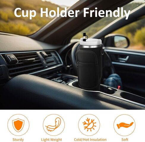 Water Bottle Carrier Bag with Paracord Handle for Stanley 40/30 oz Tumbler Neoprene Insulated Mug Sleeve Pouch with 2 Pockets & Adjustable Strap & Straw Cover for Stanley Cup Accessories in Saudi Arabia