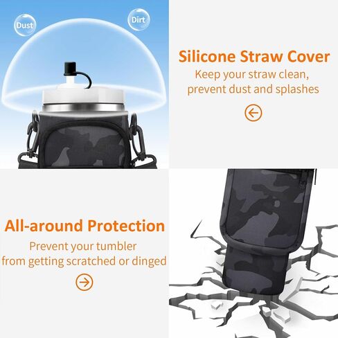 Water Bottle Carrier Bag with Paracord Handle for Stanley 40/30 oz Tumbler Neoprene Insulated Mug Sleeve Pouch with 2 Pockets & Adjustable Strap & Straw Cover for Stanley Cup Accessories in Saudi Arabia