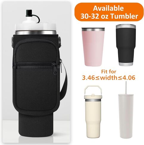 Water Bottle Carrier Bag with Paracord Handle for Stanley 40/30 oz Tumbler Neoprene Insulated Mug Sleeve Pouch with 2 Pockets & Adjustable Strap & Straw Cover for Stanley Cup Accessories in Saudi Arabia