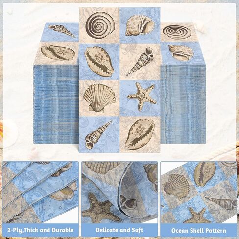 200 Pcs Summer Sea Guest Napkins Coastal Seashell Napkins Disposable Guest Towels for Bathroom Decorative Paper Napkins Ocean Hand Napkins for Bathroom Kitchen Holiday Party in Saudi Arabia